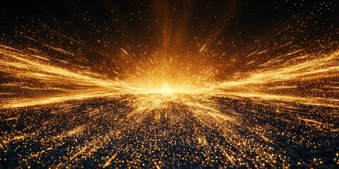 Fototapete - stunning explosion of orange particles erupts from a glowing core, sending radiant waves of light and cosmic dust spiraling outward, illuminating the surrounding darkness.