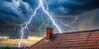 © Nasnunt - Lightning rod on roof during rainy day , storm, protection, safety, weather, metal, installation, electricity