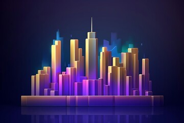 Wall Mural - A vibrant, stylized city skyline with colorful geometric shapes and lighting effects.