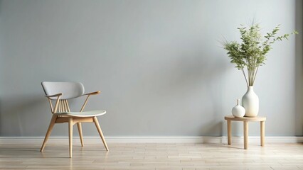 Modern scandinavian style interior with chair and trendy vase, minimalist home staging concept, scandinavian, modern