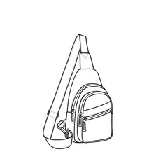 Wall Mural - Small sling bag for women cross body sling chest bag for travel line art. Outline vector doodle illustration front and side view. Isolated on a white background