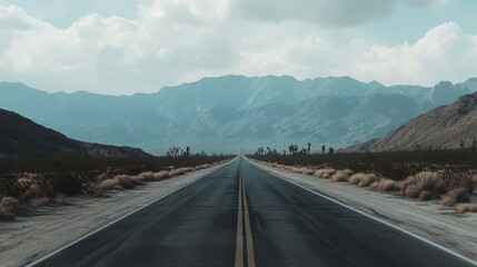 Wall Mural - Desert Highway with Mountain Range