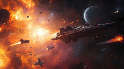 a galactic war between rival factions, with epic space battles, daring starfighter pilots, and heroe