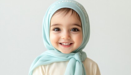 smiling little girl in headscarf.