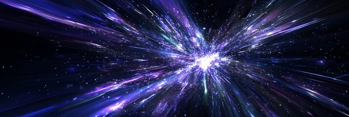 Poster - stunning explosion of bright purple particles radiates energy, dispersing outward dynamically in a cosmic display that captivates the senses with its glowing brilliance.