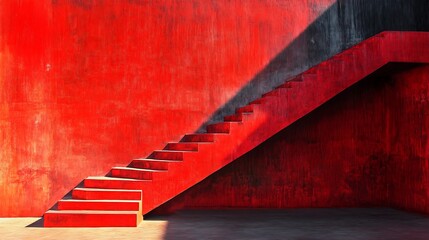 Canvas Print - Red Staircase Against a Vibrant Wall