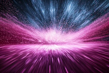 Fototapete - stunning burst of purple particles explodes from the center, creating a mesmerizing spectacle of vibrant light and dynamic trails against a deep black background.