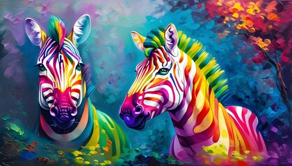 Vibrant Modern Oil Painting of Fantasy Zebra in Fresh, Bright Colors