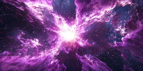 Aufkleber - stunning display unfolds as particles in radiant purple erupt from a luminous core, creating cascading waves of vibrant light across a cosmic expanse, evoking a sense of wonder and energy.