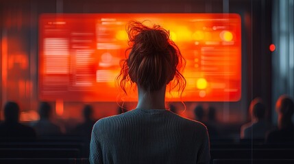 Focused Individual in Front of Digital Screen Display