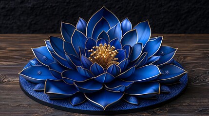 Wall Mural - Elegant Blue Lotus Flower Sculpture on Dark Background