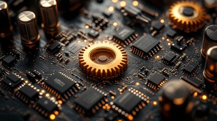 Wall Mural - Close-Up of Circuit Board with Gold Components