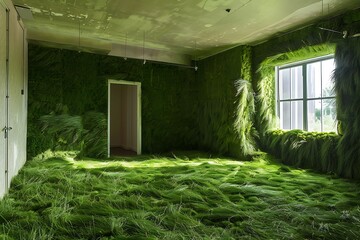 green room with a sofa and a plant