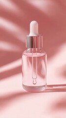 Poster - Glass Dropper Bottle on Pink Background.