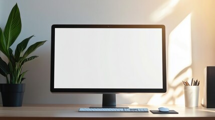 Poster - Modern Workspace with Computer Monitor