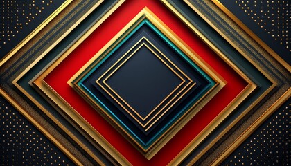 Wall Mural - Abstract Geometric Design with Gold Accents and a Red and Black Background