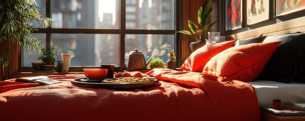 Poster - Sunlit Hotel Room in Anime Style