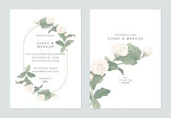 Wall Mural - Minimalist wedding invitation featuring Jasminum sambac flower bouquet on a white background