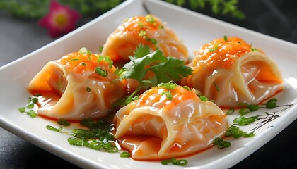 Wall Mural - Savory shrimp dumplings in vibrant Chinese cuisine