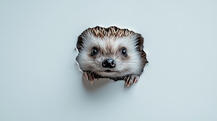 Sticker - A hedgehog peeking through a torn wall, showcasing its curious expression.