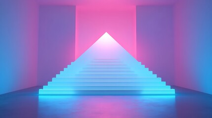 Canvas Print - Neon Lit Steps Leading to a Bright Future