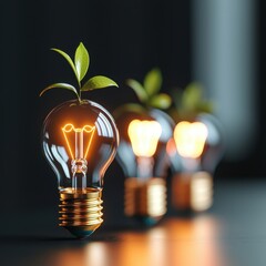 A glowing light bulb with a sprouting plant symbolizes innovation and eco-friendly ideas in modern design.