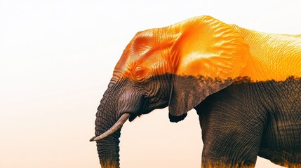 Wall Mural - A creatively blended image of an elephant with a warm sunset background.