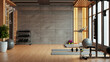 © Vanit่jan - Modern gym interior with sport and fitness equipment on concrete wall background- 3D rendering