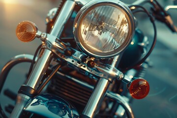 Detail of a classic motorcycle on the streets of Barcelona, Spain