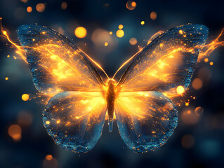 Poster - A stunning glowing butterfly with intricate patterns, set against a dreamy background of light particles.
