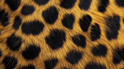 Leopard fur print background featuring golden yellow with black spots, creating striking and vibrant texture that evokes sense of wild elegance and natural beauty