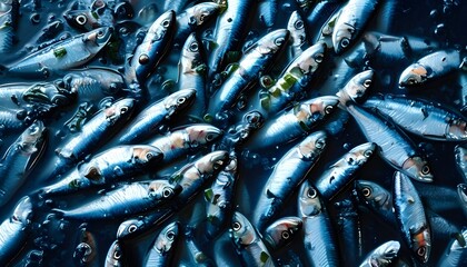 Dazzling school of sardines swirling gracefully in the deep blue depths of the ocean