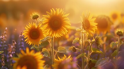 Wall Mural - Sunflowers Field at Sunset