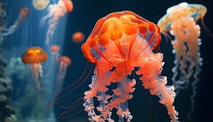 Vibrant Red Rose Jellyfish Exhibit at a Thai Science Museum