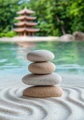 Canvas Print - Peaceful zen garden with pagoda