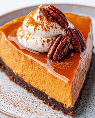 Wall Mural - Delicious pumpkin cheesecake with pecans