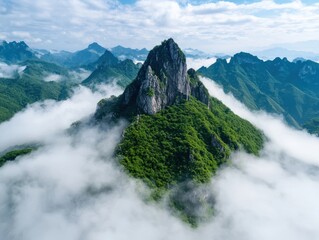 Sticker - Majestic mountain landscape with clouds