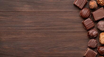 Poster - Assorted chocolate candies on wooden background