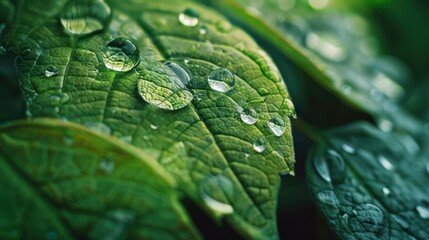 Canvas Print - Dew Drops on Green Leaves