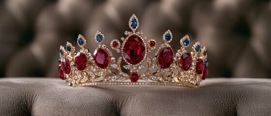 Canvas Print - Ornate golden crown with red and blue gemstones