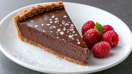 Wall Mural - Decadent chocolate tart with fresh raspberries