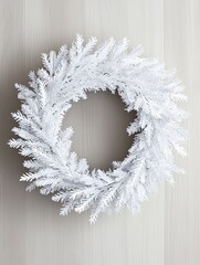 Poster - Elegant white christmas wreath on wooden background