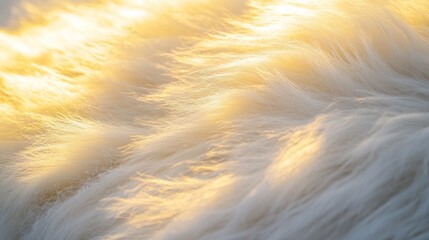 A close-up view of soft, fluffy textures illuminated by warm light.