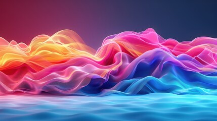 A vibrant wave-like digital landscape with colorful gradients, showcasing a blend of pink, orange, and blue hues that evoke motion and energy.