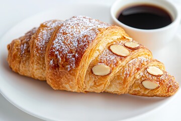 Wall Mural - Delicious freshly baked croissant with powdered sugar