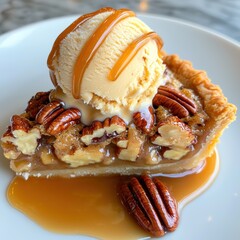 Wall Mural - Delicious pecan pie with ice cream