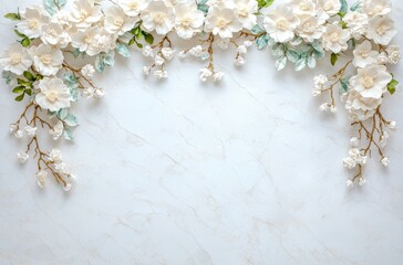 Wall Mural - elegant white floral frame on marble background