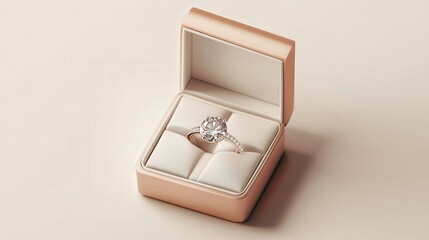 Modern 3D Illustration of Gemstone Engagement Ring in Gift Box on White Background with Realistic Details