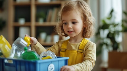 child helping to recycle paper and plastic