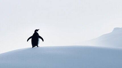 Canvas Print - A solitary penguin stands on a snowy landscape, evoking a sense of isolation and tranquility.